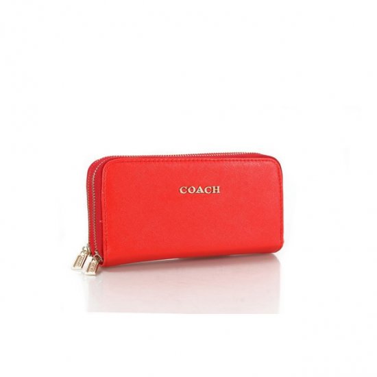 Coach Double Zip In Saffiano Small Red Wallets FFP | Women - Click Image to Close